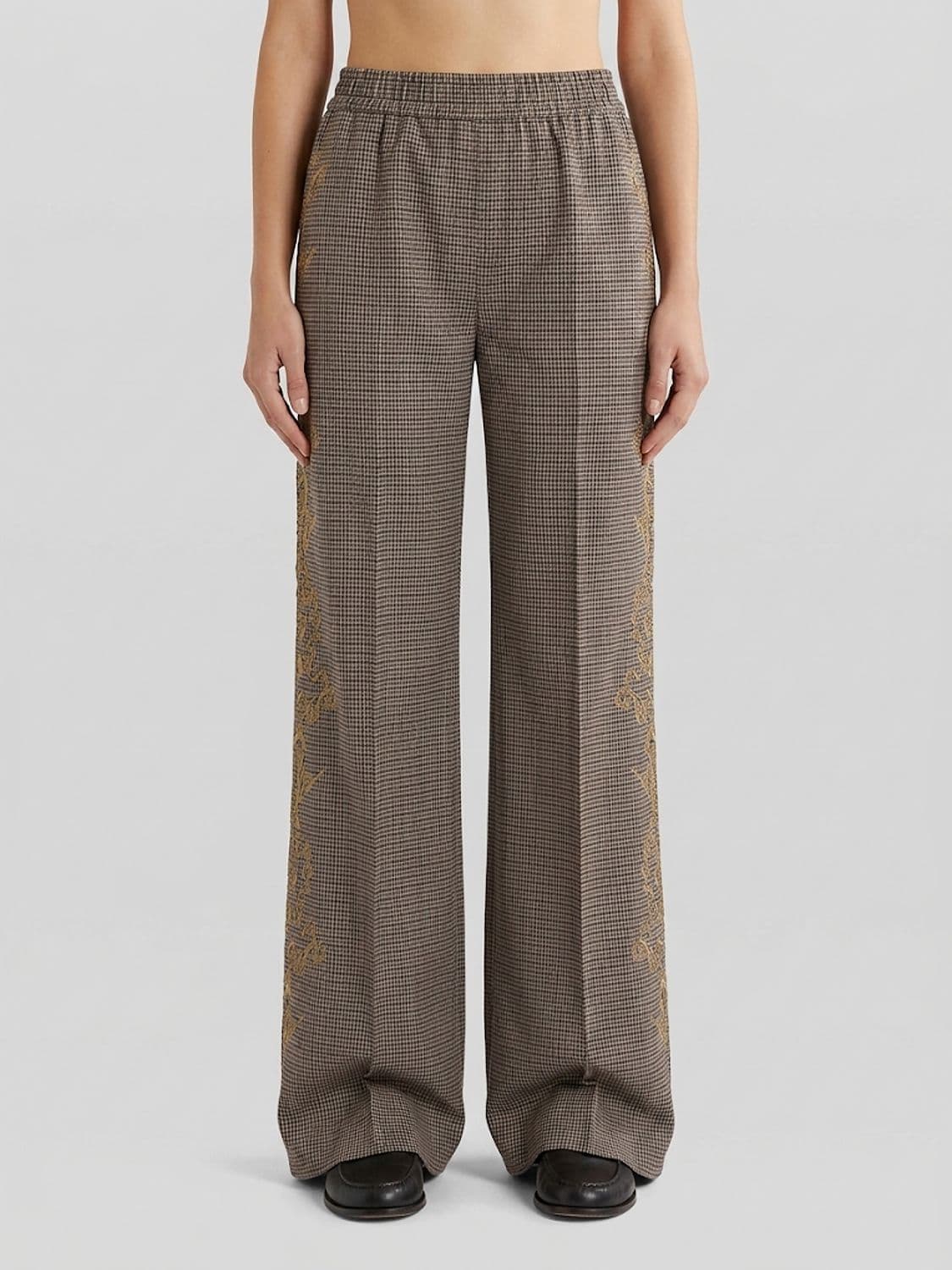 Twinset High-Waisted Houndstooth Print Palazzo Trousers with Lace