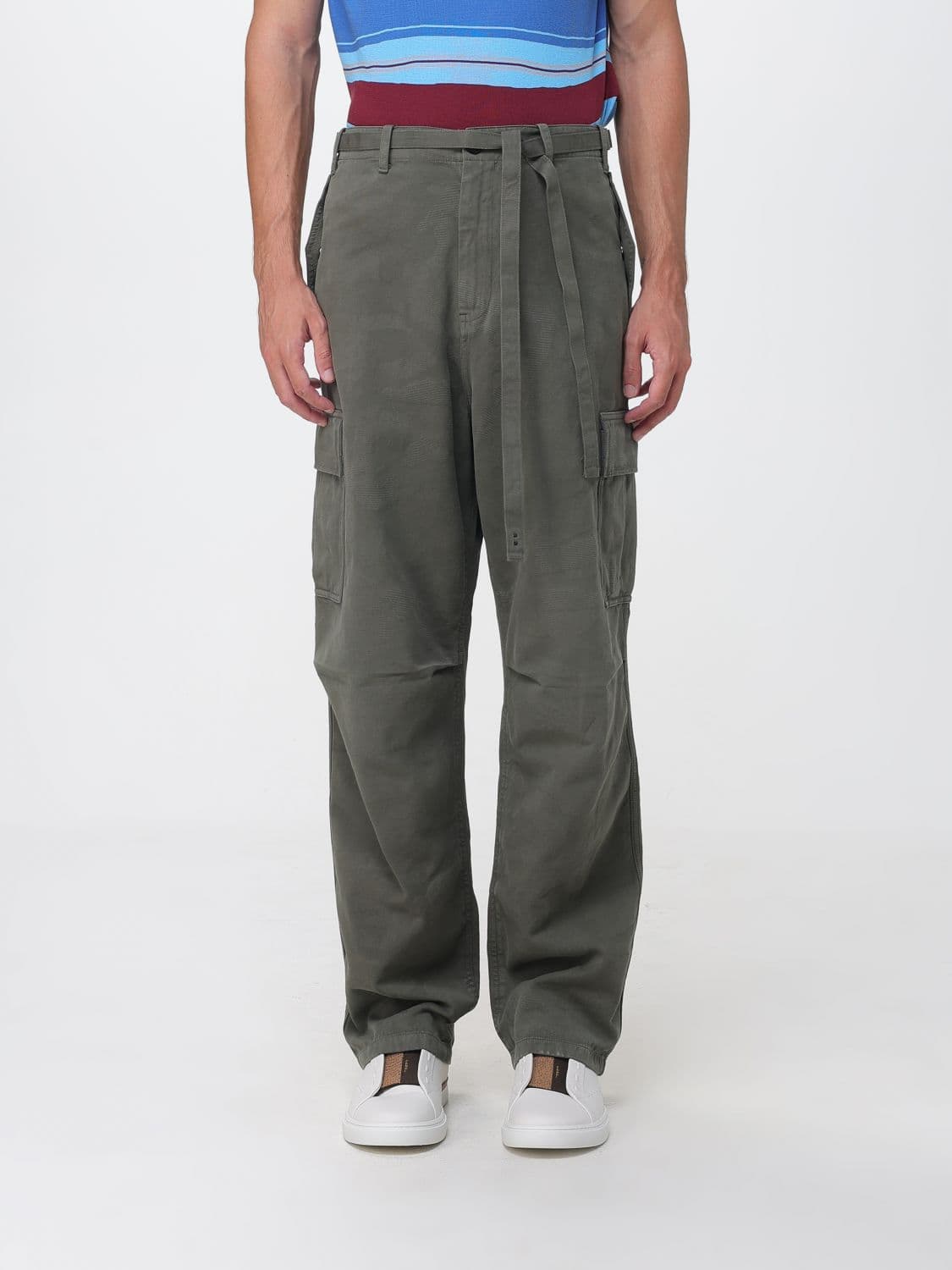Fendi Wide-Leg Cotton Cargo Trousers with Waist Belt