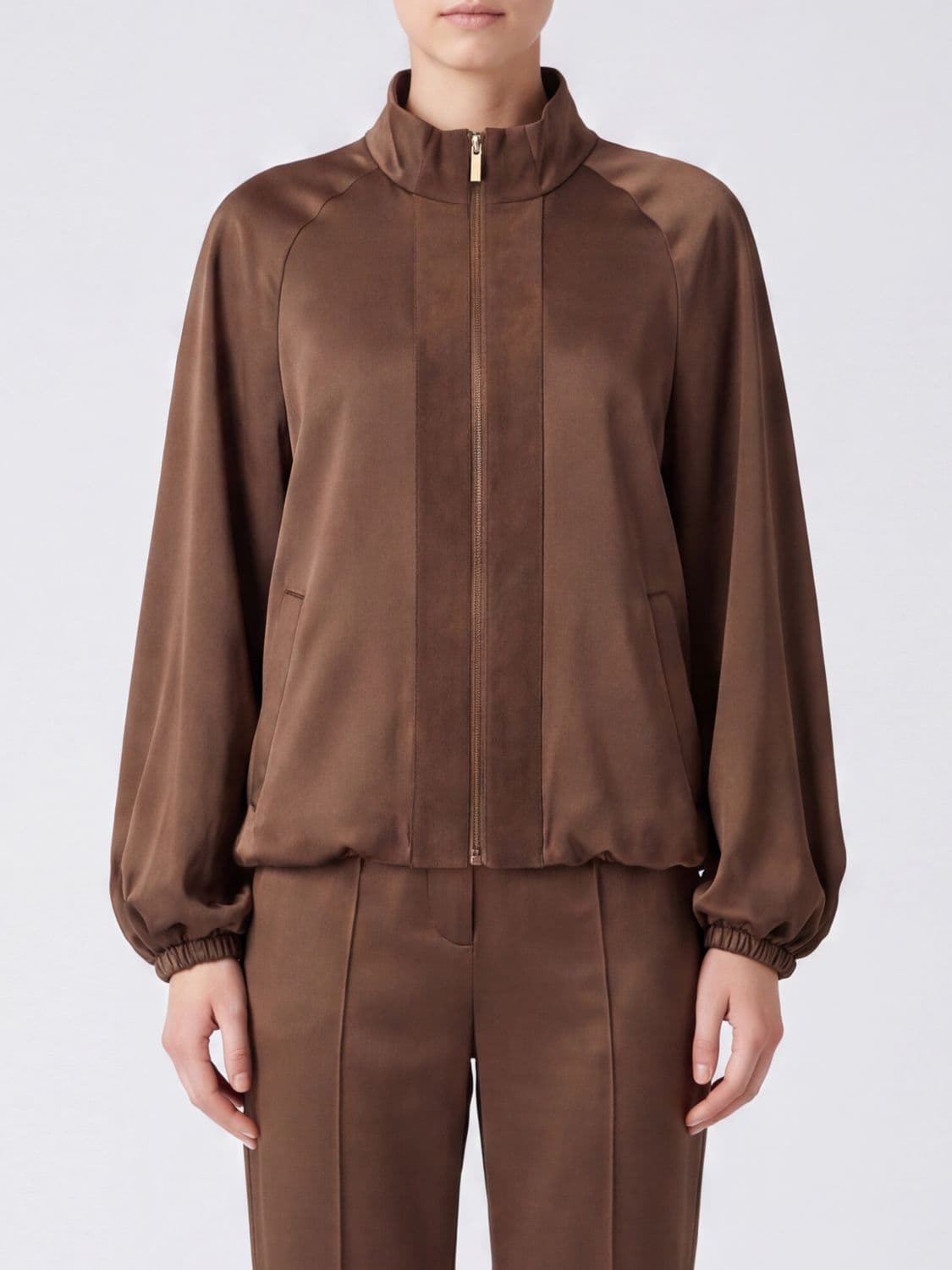 Twinset Cropped Polyester Bomber Jacket with Balloon Sleeves