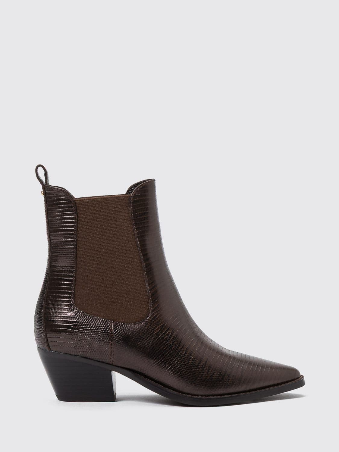 Twinset Texan Chelsea Boots in Leather with Lizard Print and Low Heel