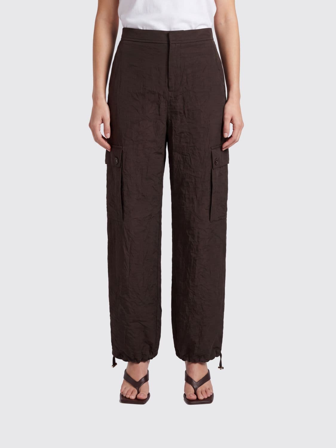 Twinset High-Waisted Viscose Blend Cargo Trousers with Drawstring