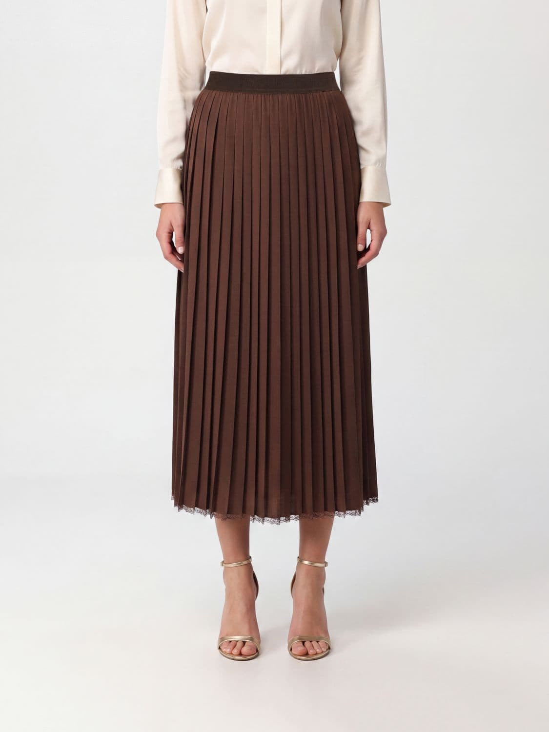 Twinset High-Waisted Pleated Crêpe Midi Skirt