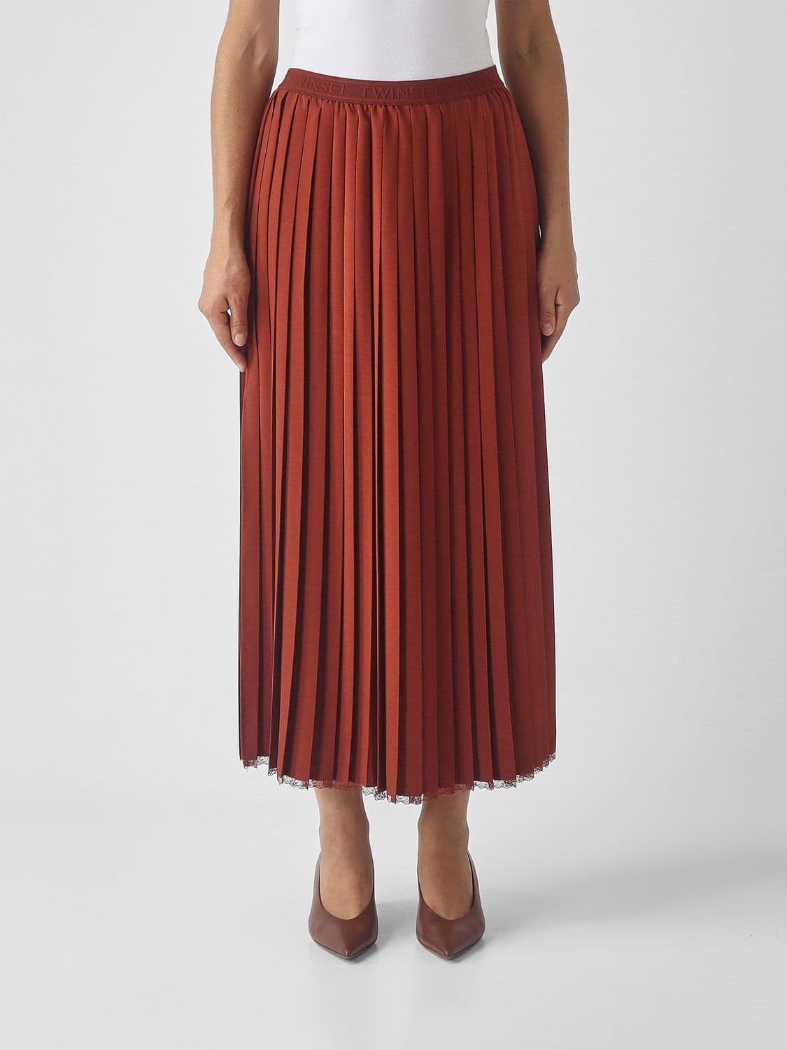 Twinset High-Waisted Pleated Crêpe Midi Skirt
