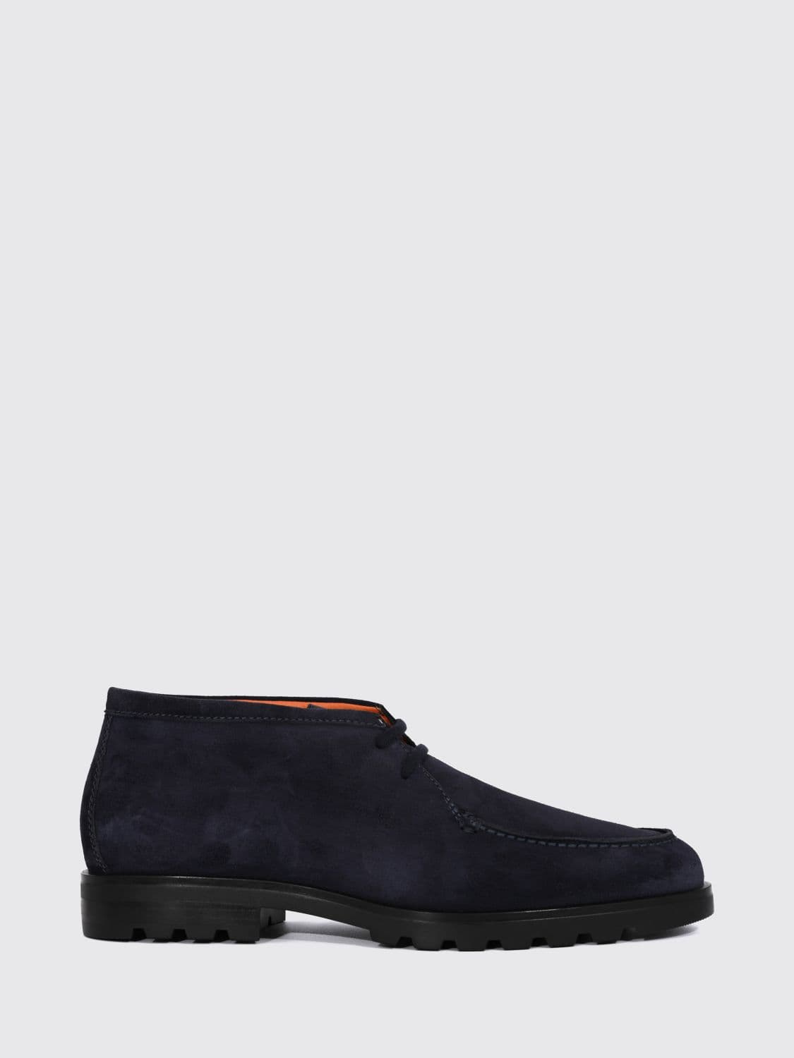Santoni Blue Suede Chukka Boots with Lace-up Closure and Lug Sole