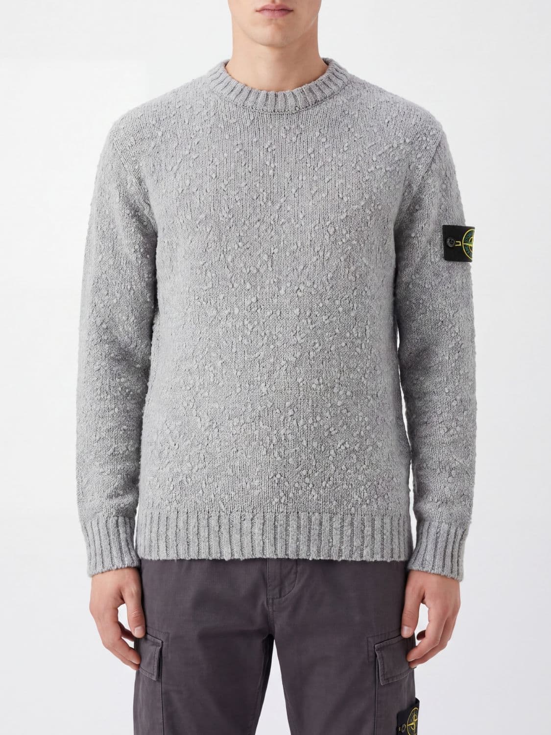 Stone Island Crewneck Sweater in Wool Blend with Compass Logo Patch