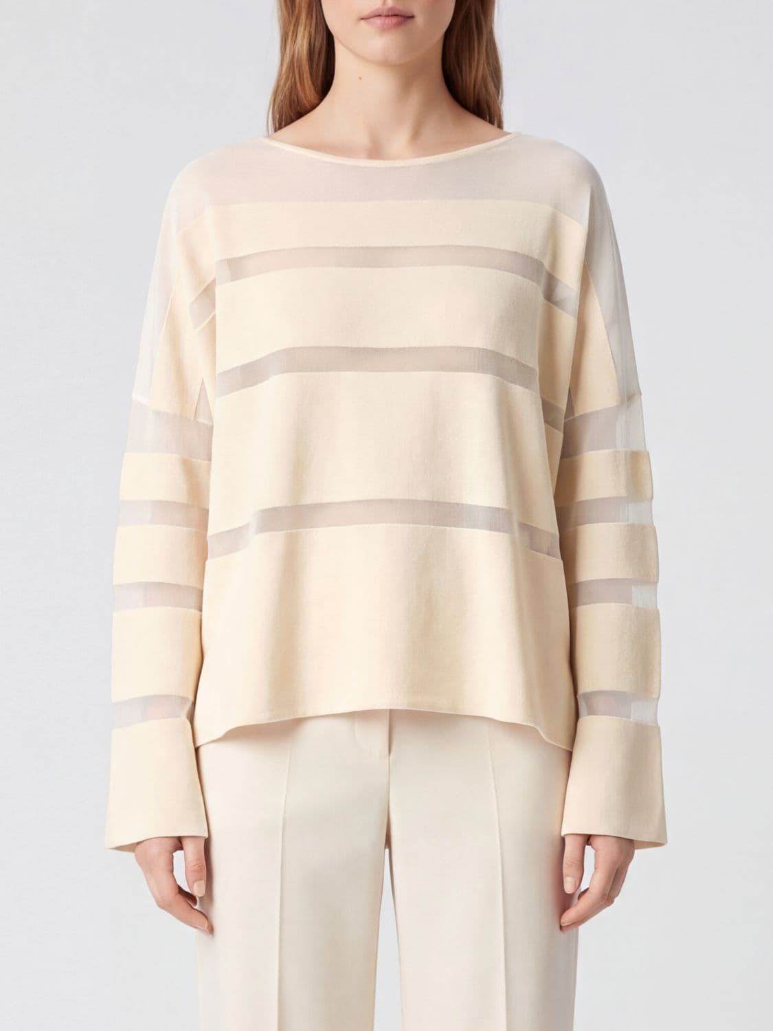 Liviana Conti Sheer Virgin Wool Knit Top with Dropped Shoulders