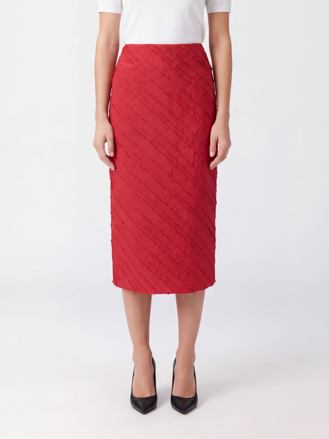 Liviana Conti Saphira High-Waisted Pleated Crêpe Midi Pencil Skirt