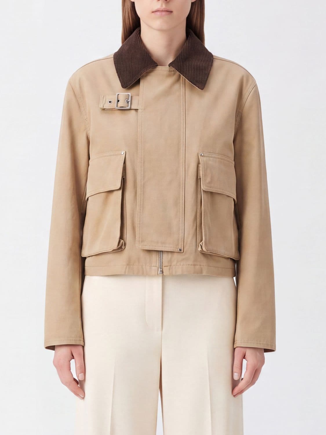 Loewe Cropped Cotton Shirt Jacket with Velvet Collar · 38