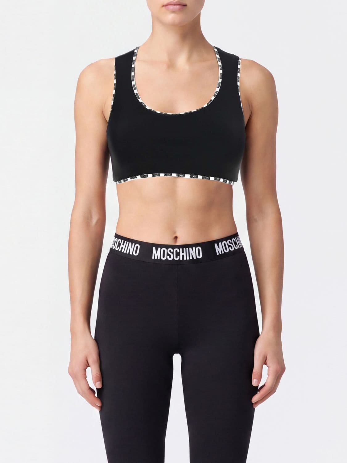 Moschino Couture Cropped Sports Jersey Top with Contrast Logo and Round Neck