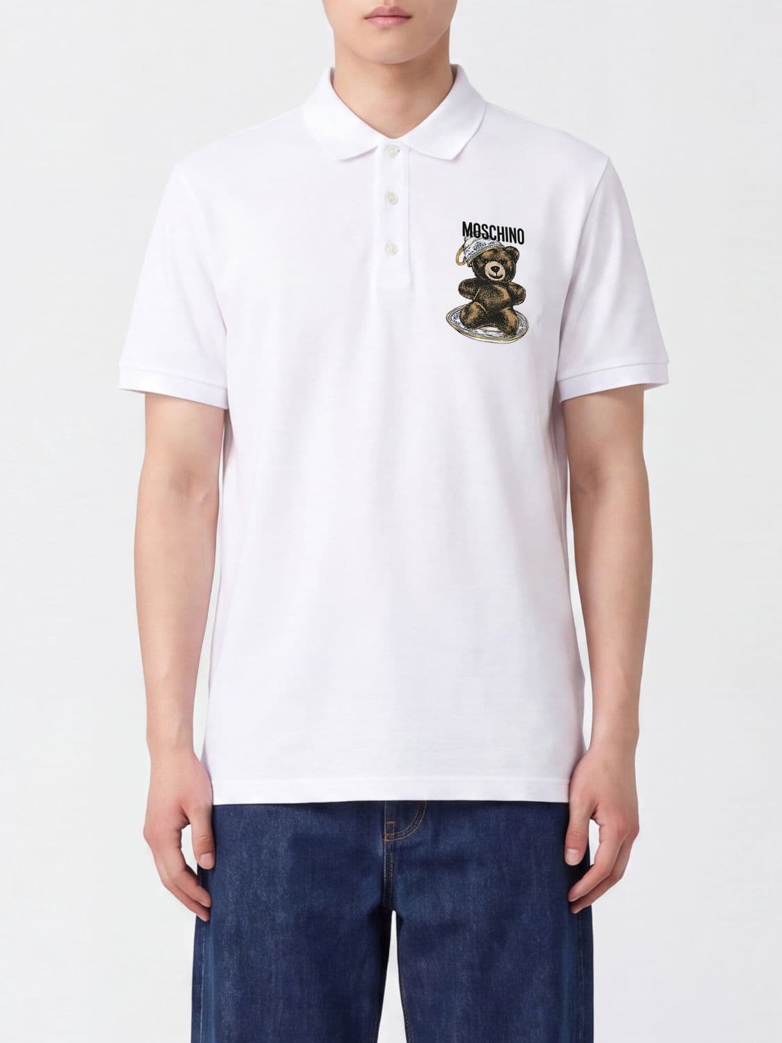 Moschino Couture Short-Sleeved Cotton Polo with Teddy Bear Print