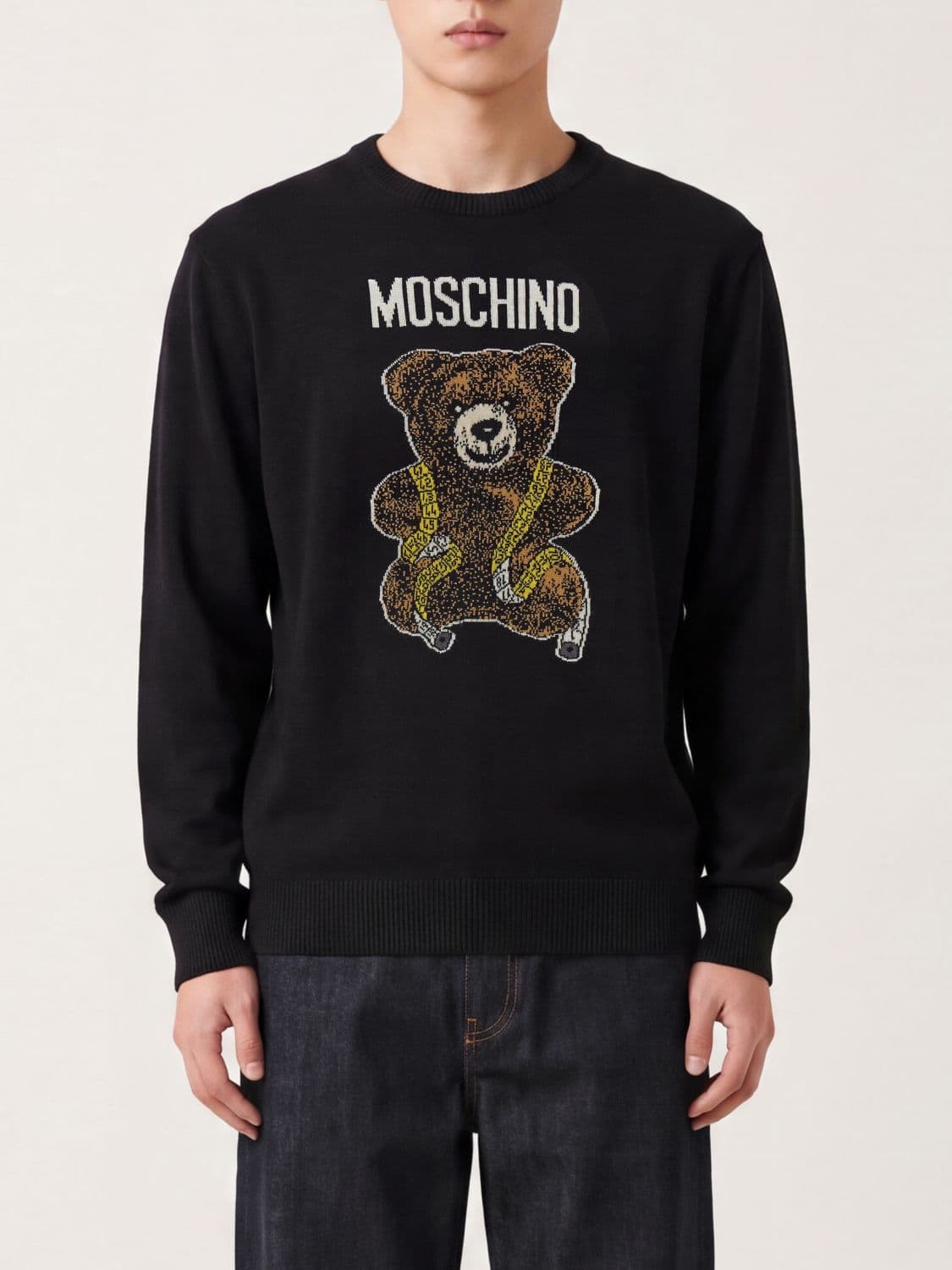 Moschino Couture Virgin Wool Crew-Neck Jumper with Teddy Bear Print