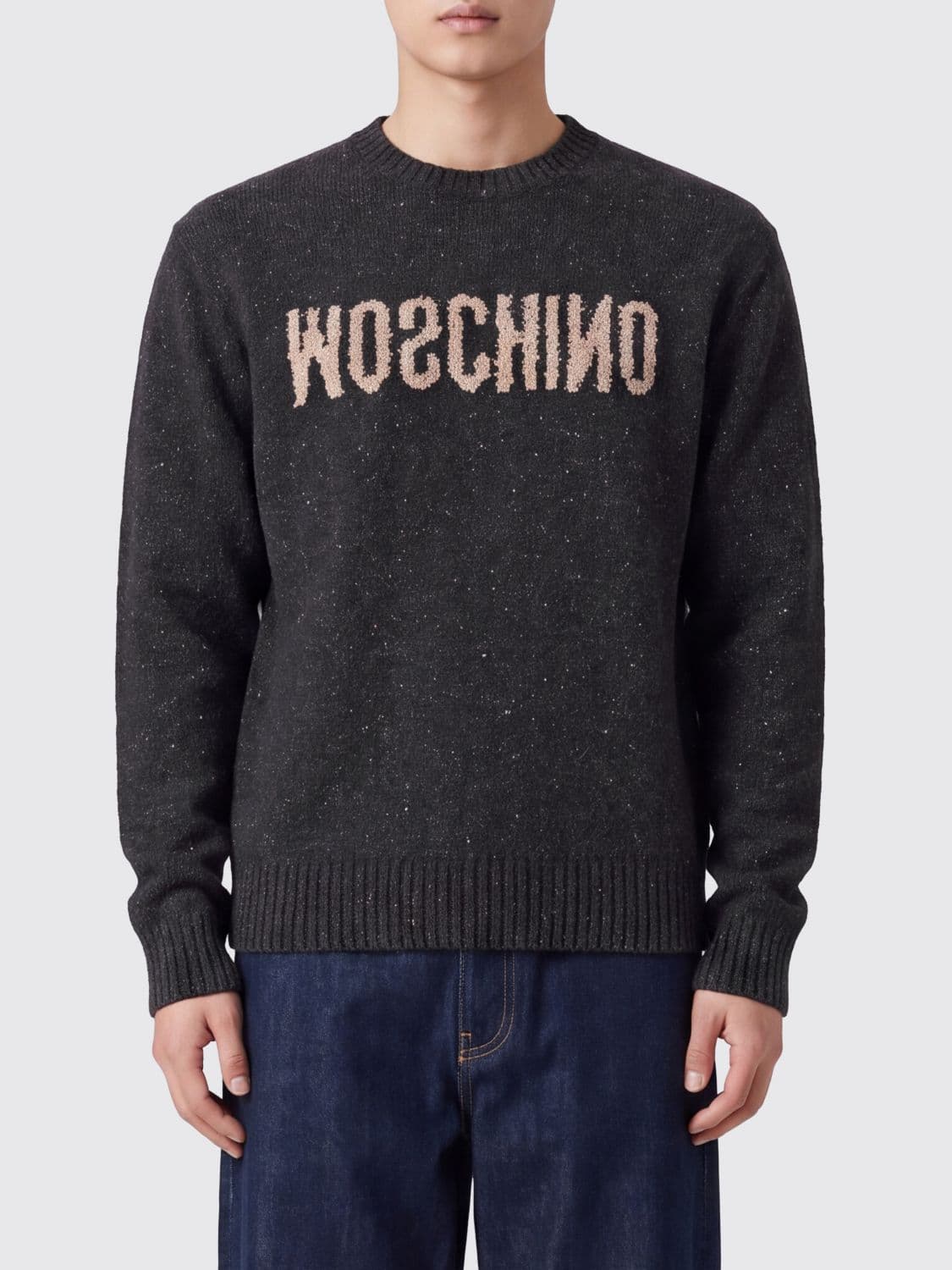 Moschino Couture Wool and Silk Blend Crew-Neck Jumper with Jacquard Logo