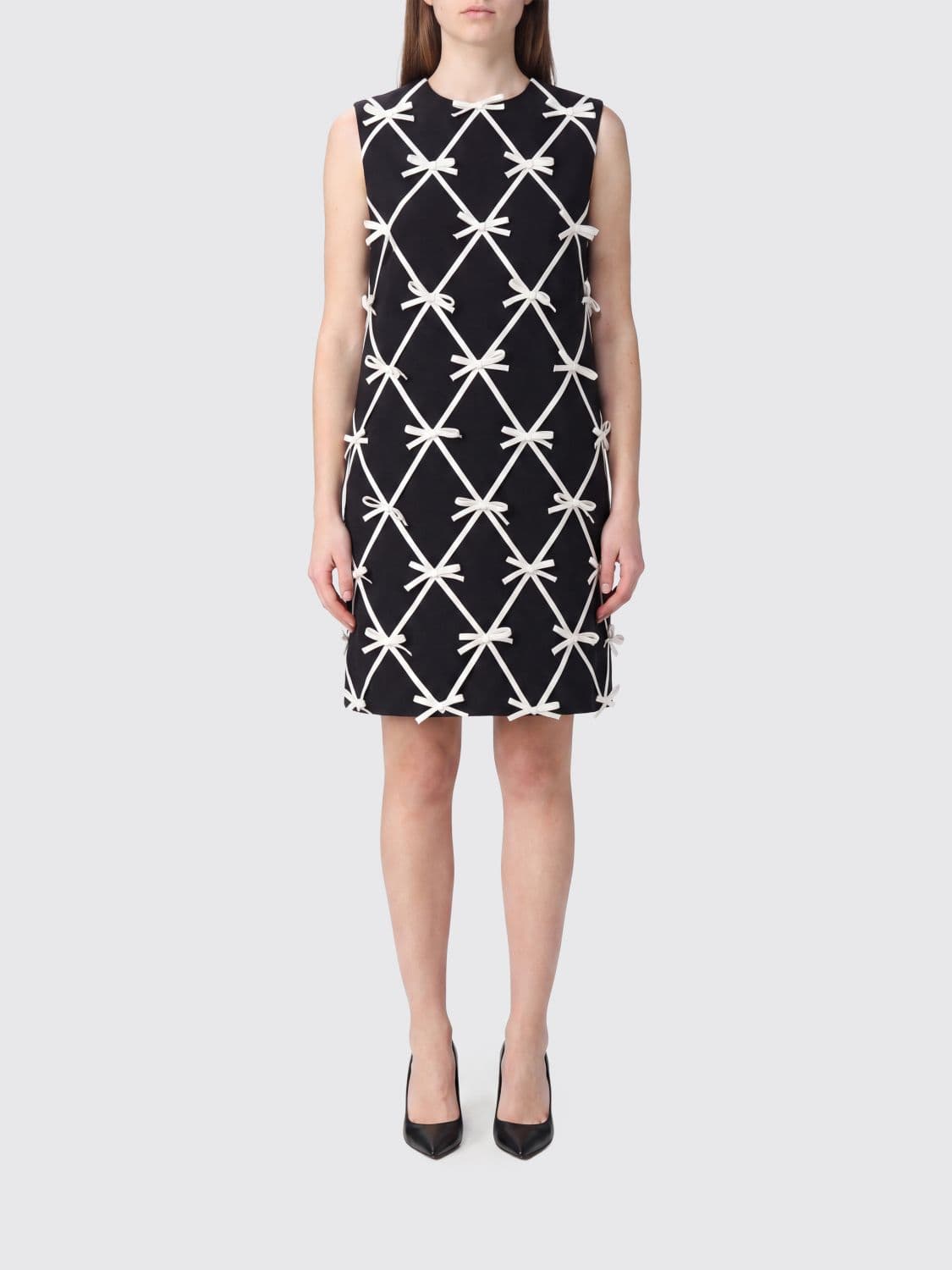 Moschino Couture Bow-Embellished Virgin Wool Mini Sheath Dress