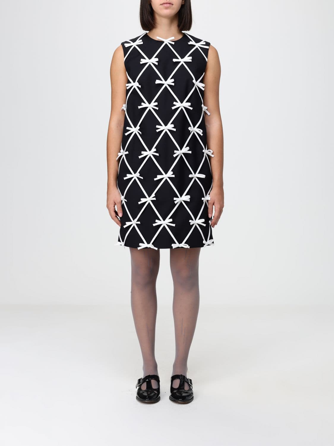 Moschino Couture Bow-Embellished Virgin Wool Mini Sheath Dress