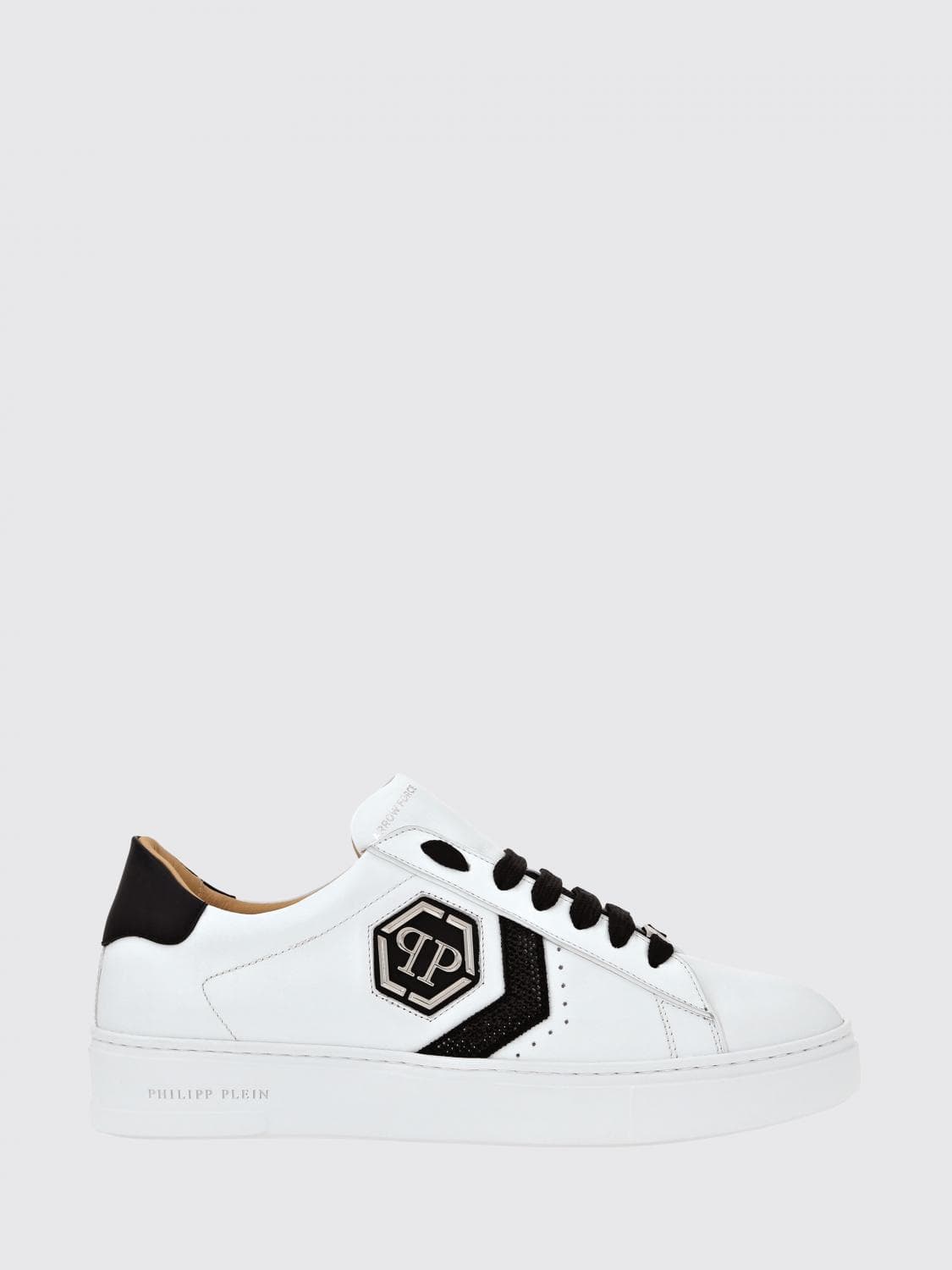 Philipp Plein Low-Top Leather Sneakers with Monogram and Hexagon Logo