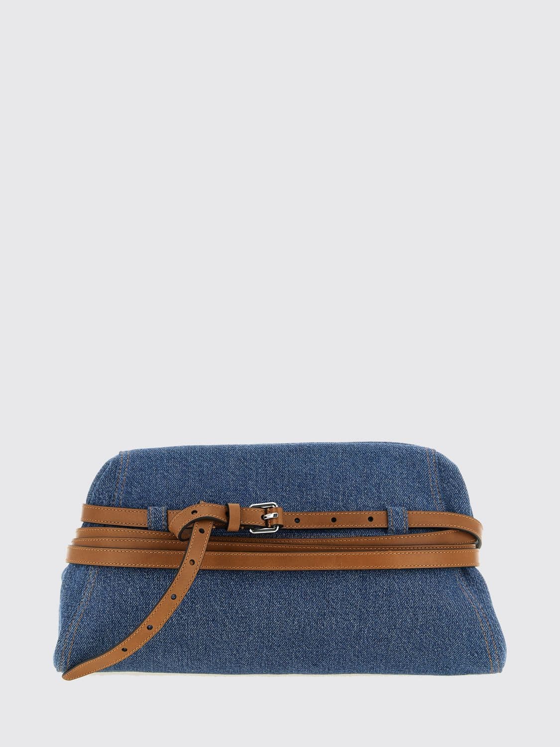 Moschino Couture Tie Me Denim Clutch Bag with Removable Strap