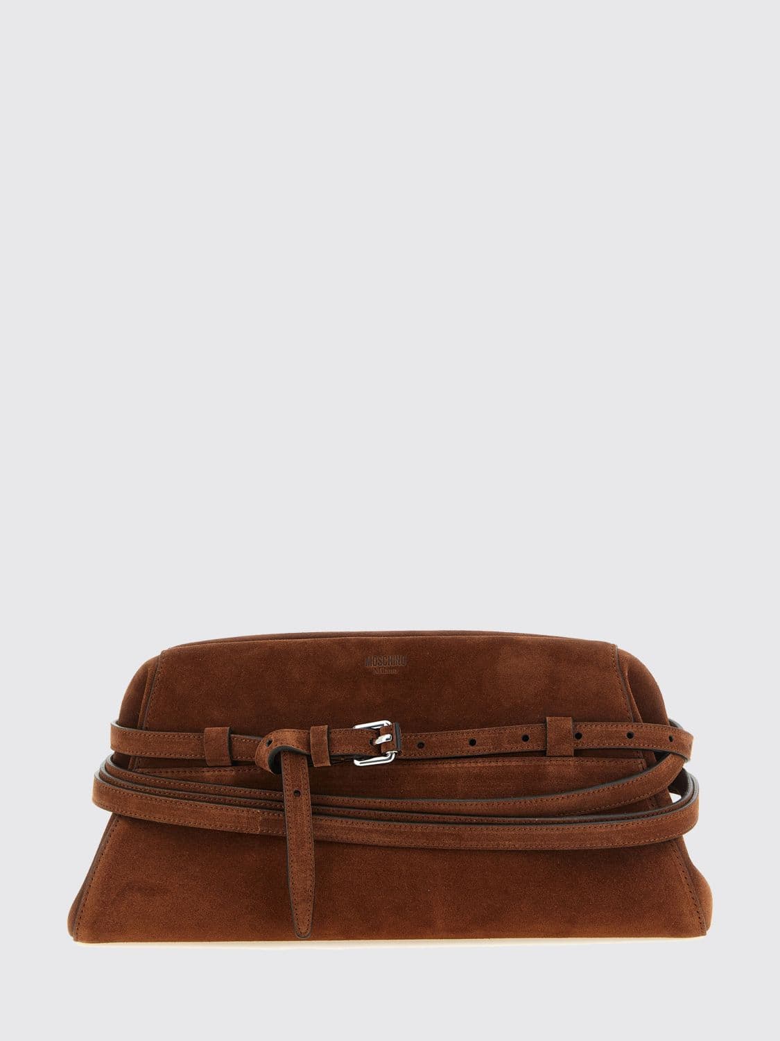 Moschino Couture Tie Me Suede Clutch Bag with Shoulder Strap