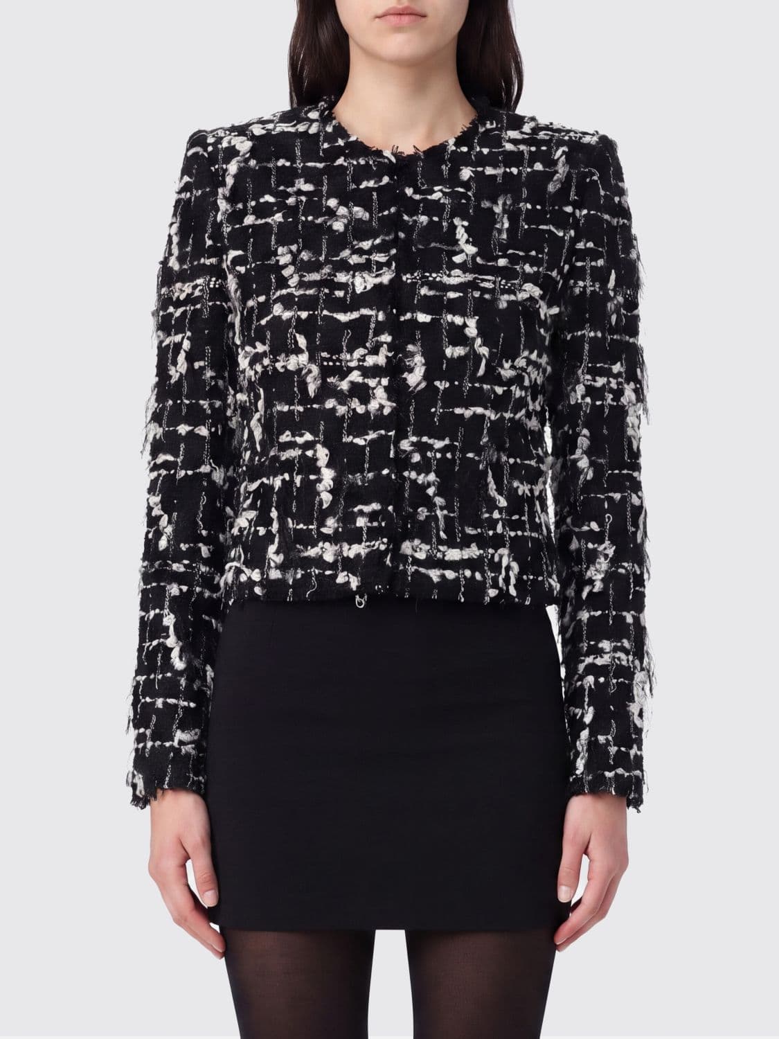 Balmain Cropped Spencer Wool Tweed Blazer with Fringes and Embroidery