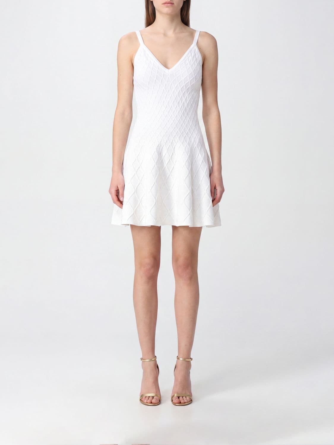 Balmain A-Line Viscose Knit Mini Dress with V-Neck