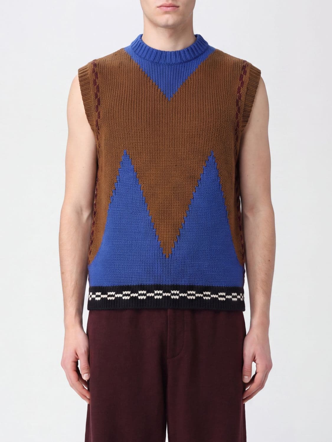 Marni Argyle Wool Knit Vest with Contrast Trims