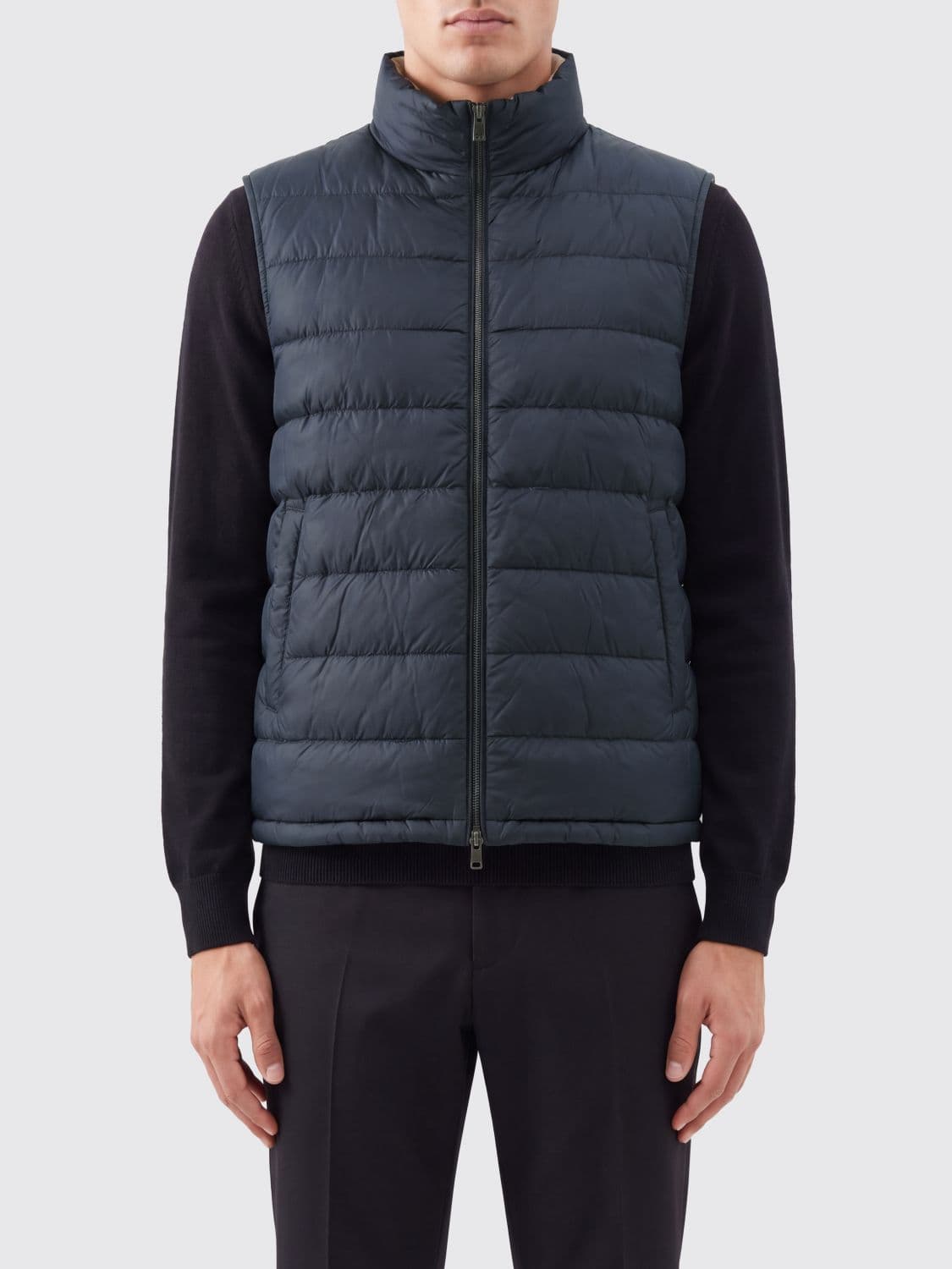 Herno Quilted Nylon Padded Gilet with High Neck and Zip Closure