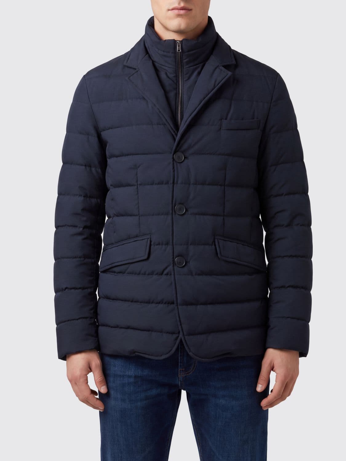Herno Short Quilted Down Jacket in Ultralight Nylon with High Neck and Lapels · 48