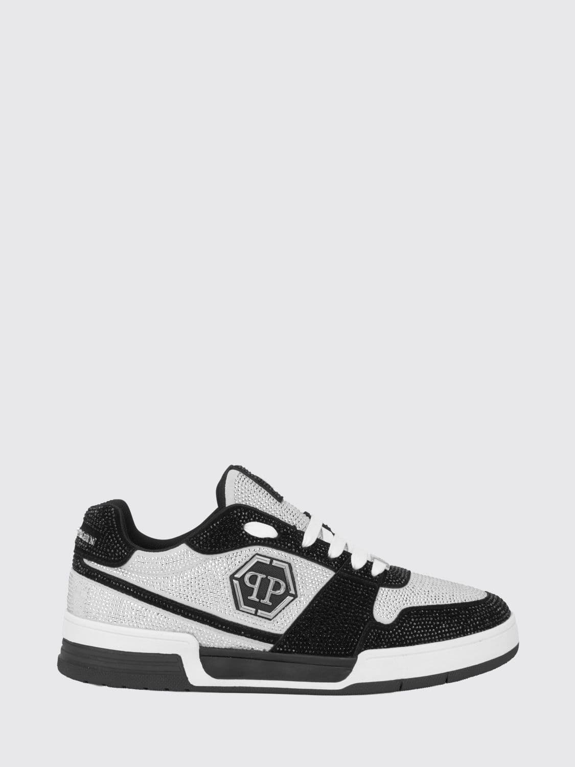 Philipp Plein P-Force Leather Sneakers with Monogram and Crystals