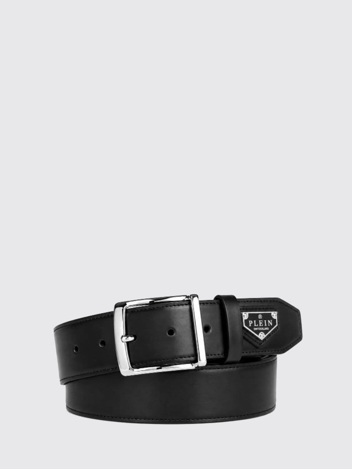 Philipp Plein Calfskin Belt with Metal Logo Buckle