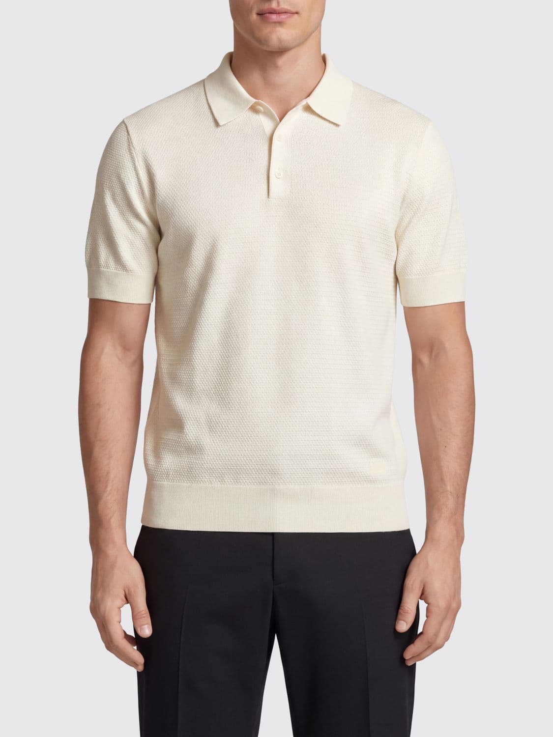 Dolce & Gabbana Short-Sleeve Polo Shirt in Knitted Silk with Ribbed Trim