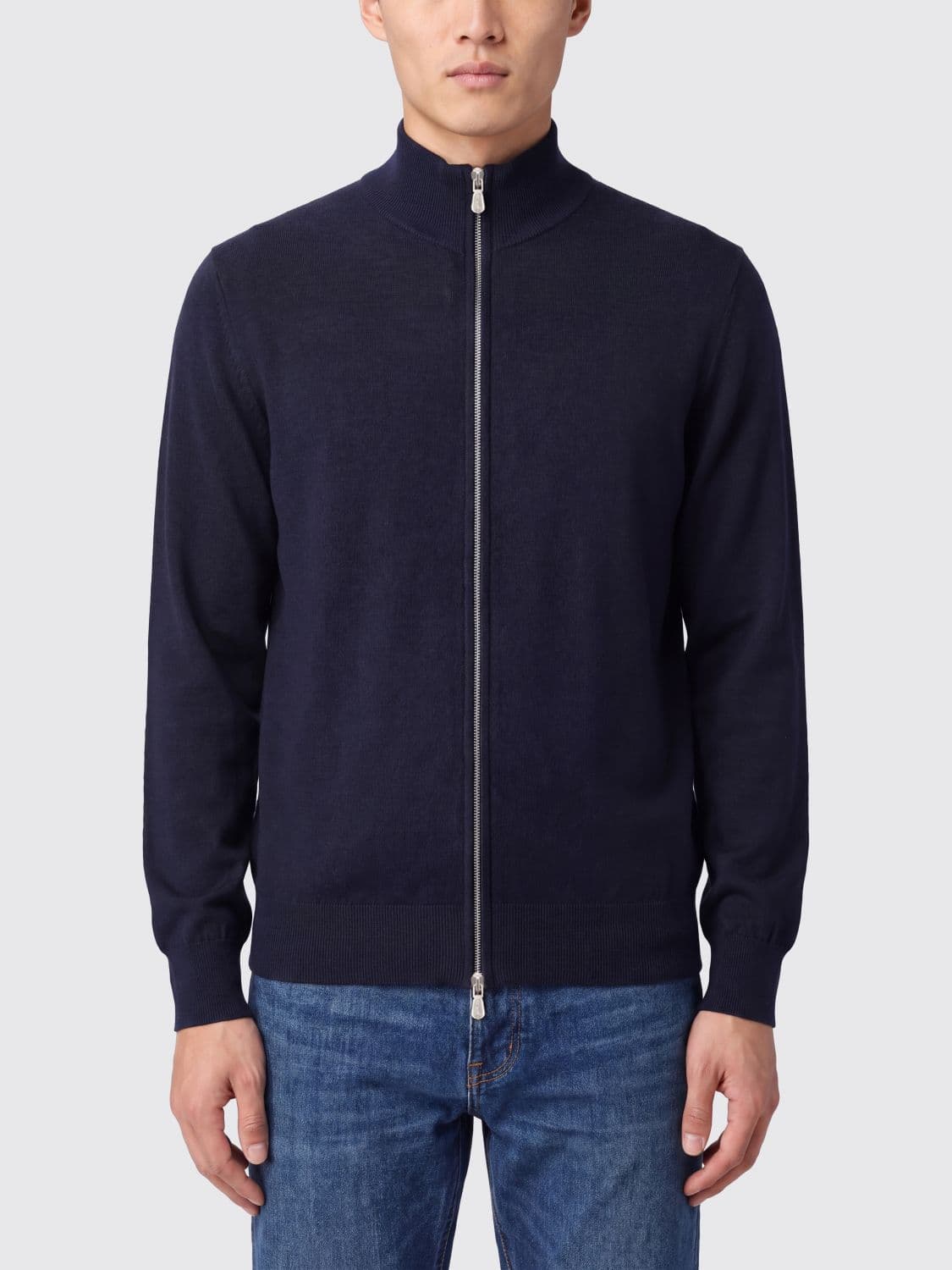 Brunello Cucinelli Cashmere and Silk Turtleneck Cardigan with Zip Closure