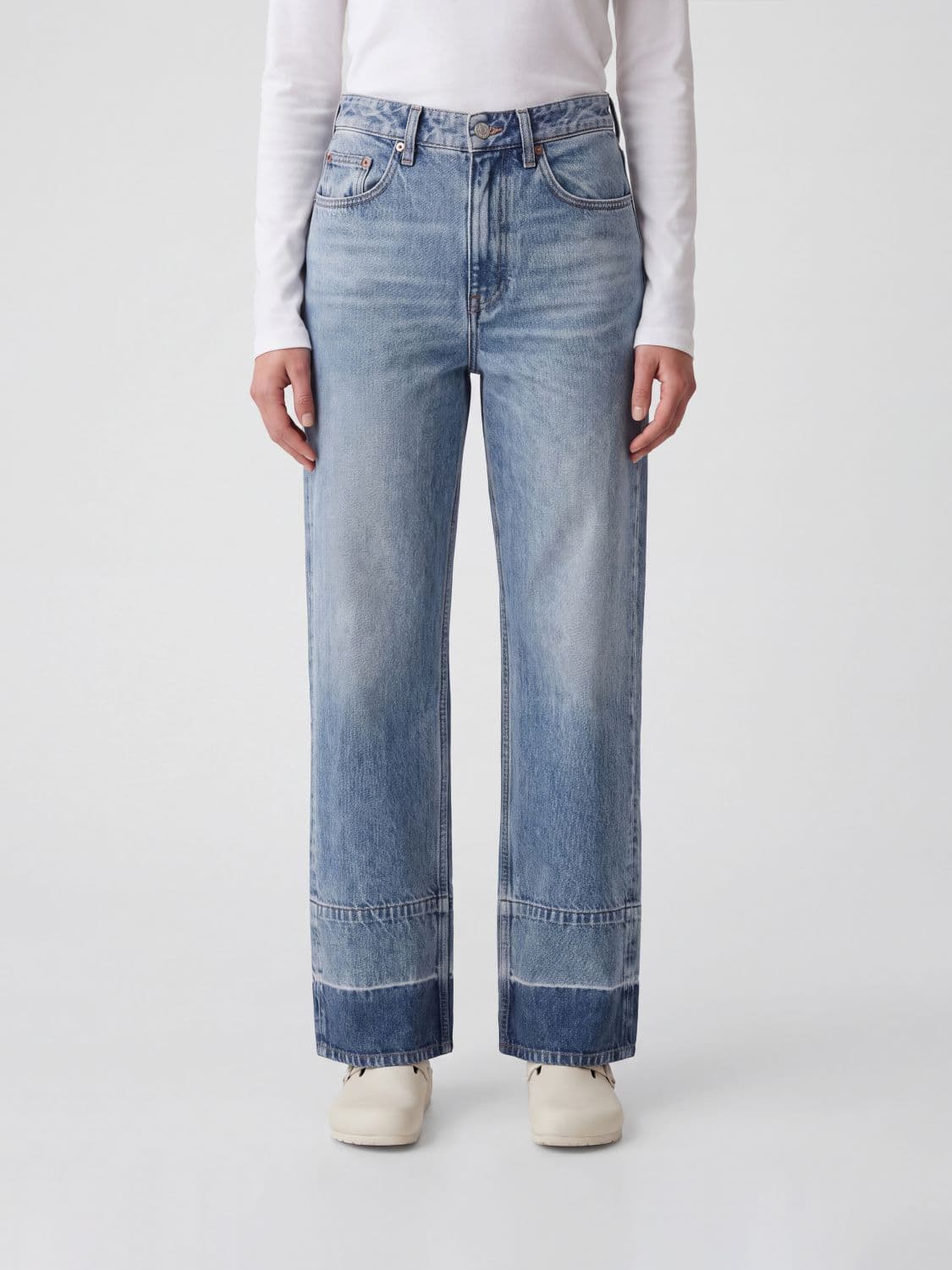 Mm6 Maison Margiela High-Waisted Straight Jeans in Cotton Denim with Panel