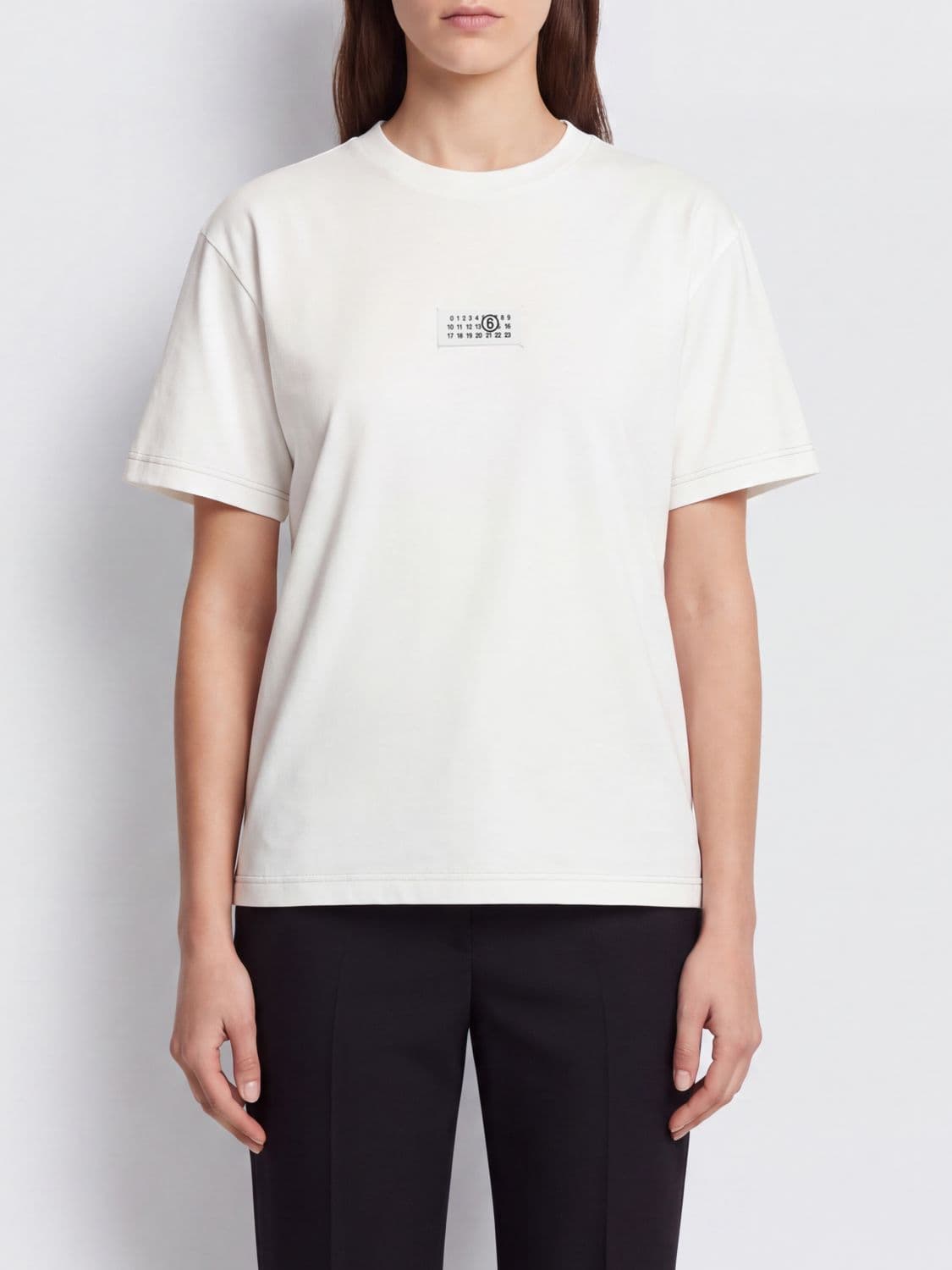 Mm6 Maison Margiela Crewneck Cotton T-shirt with Numeric Logo Print