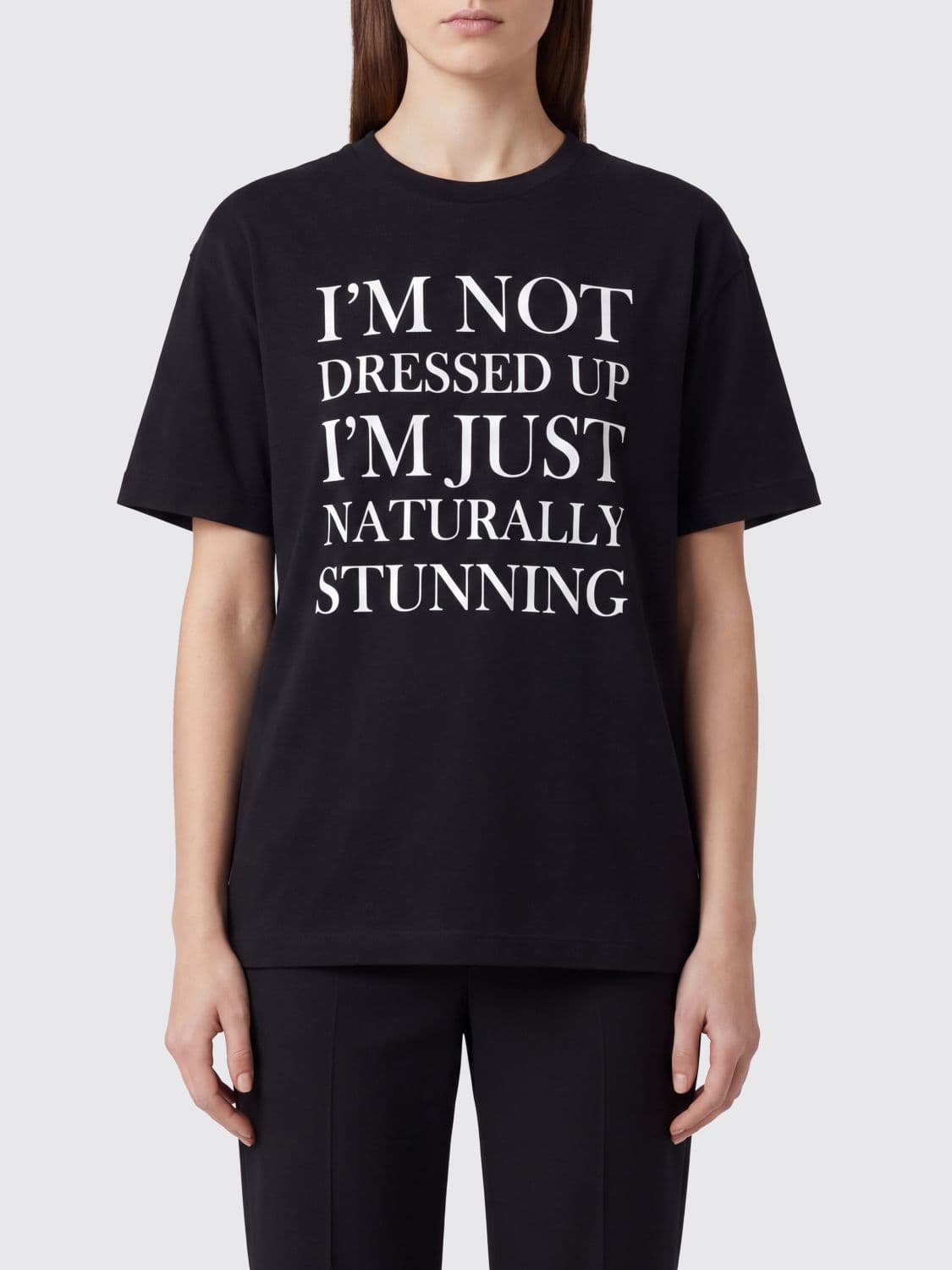 Elisabetta Franchi Cotton T-shirt with Slogan Print and Back Logo