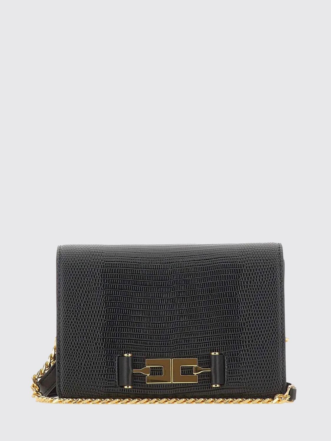 Elisabetta Franchi Monogram Mini Crossbody Bag with Metallic Logo