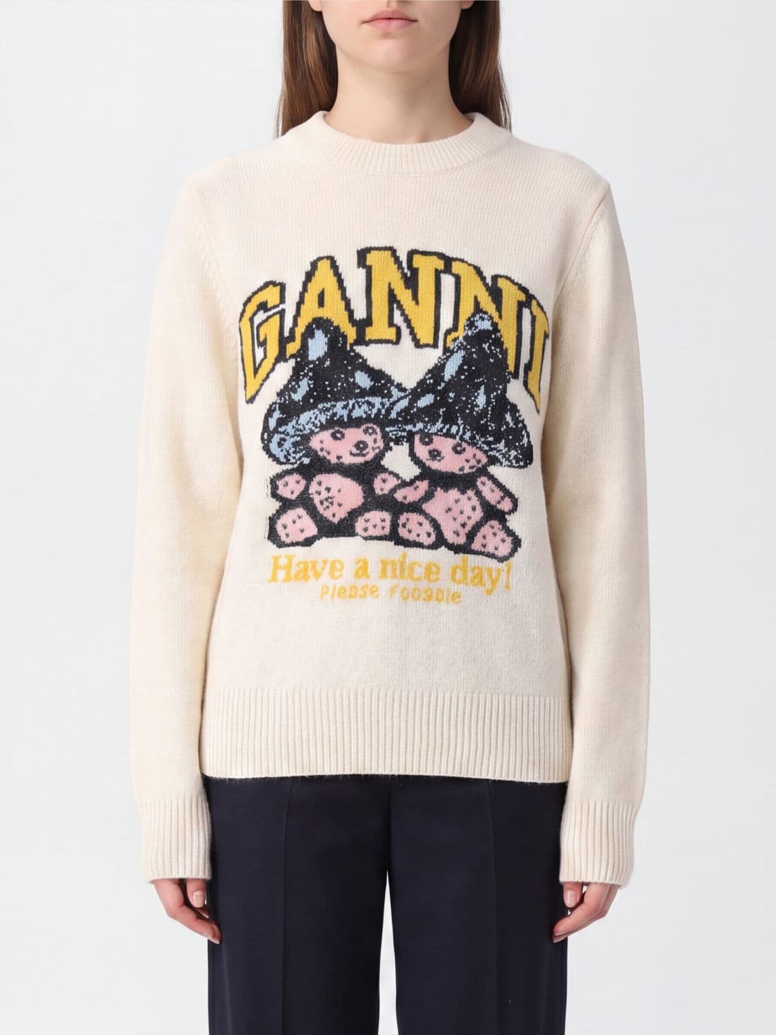 Ganni Slim Fit Recycled Wool Logo Print Jumper
