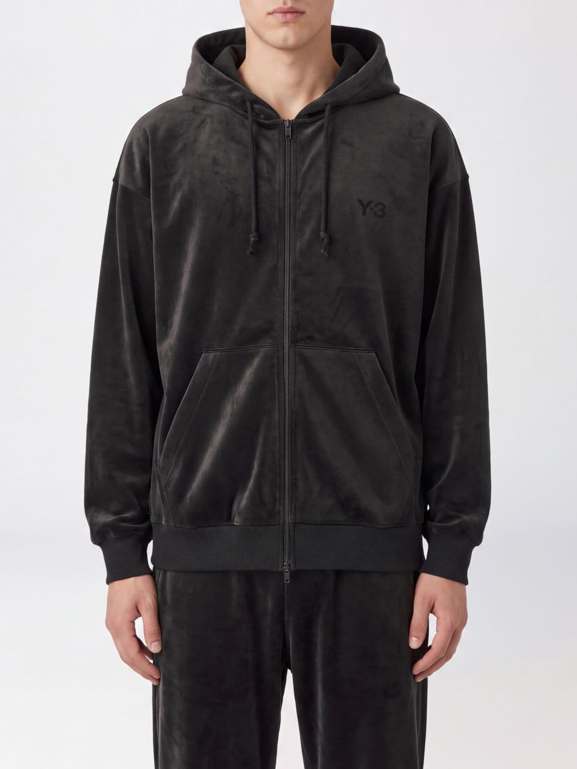 Y-3 Velvet Zip-Up Hoodie with Tone-on-Tone Logo