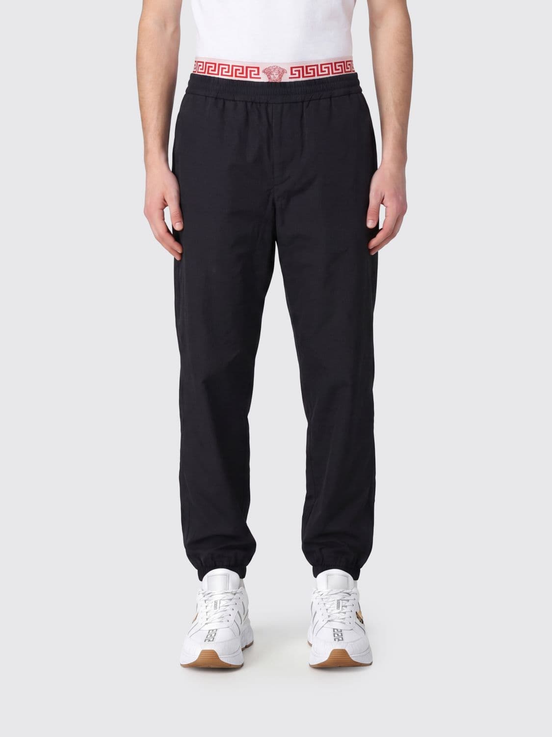 Versace Technical Fabric Jogging Trousers with Greca Logo Elasticated Waistband