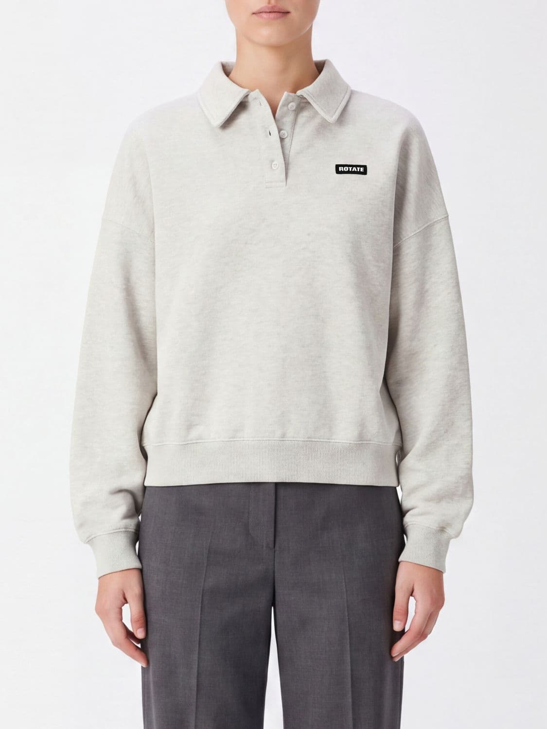 Rotate Long-Sleeve Organic Cotton Polo Shirt with Classic Collar and Logo