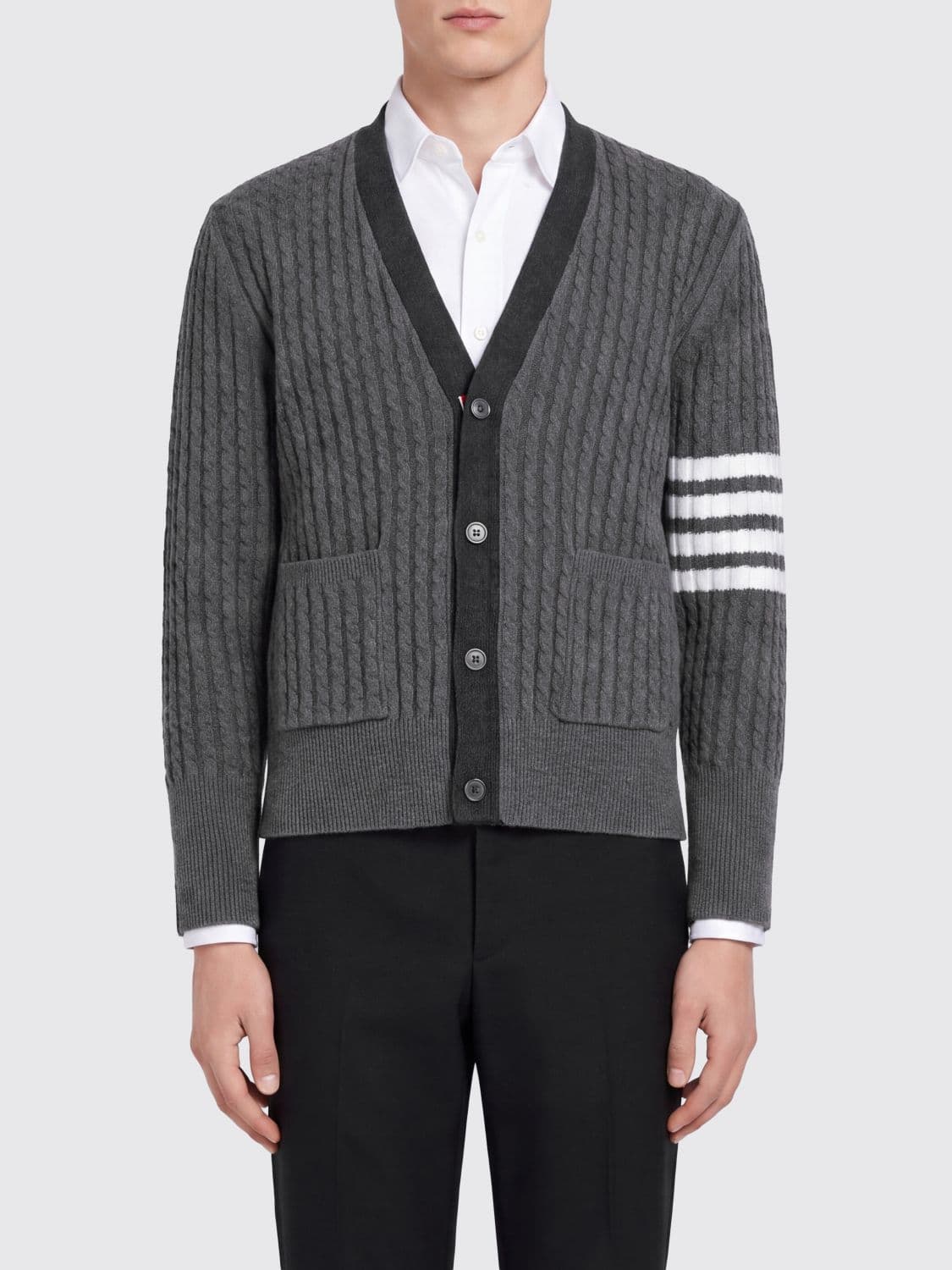 Thom Browne 4-Bar V-Neck Virgin Wool Cardigan