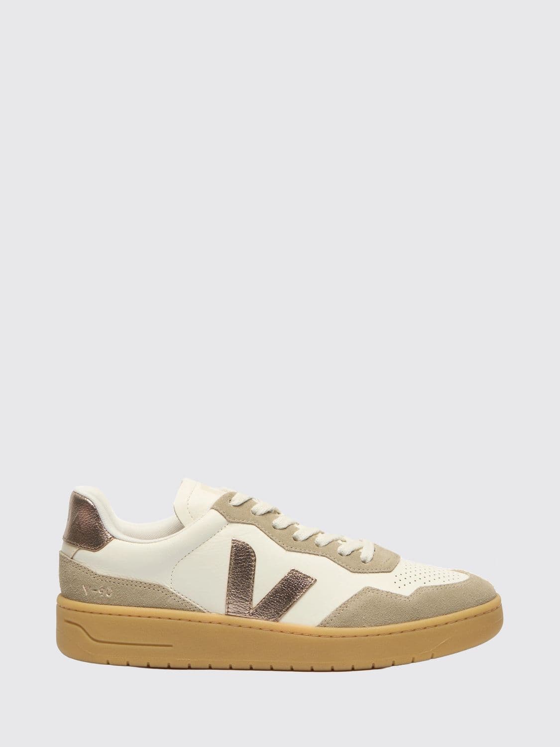 Veja V-90 Sustainable O. T. Leather Sneakers with Contrast Logo