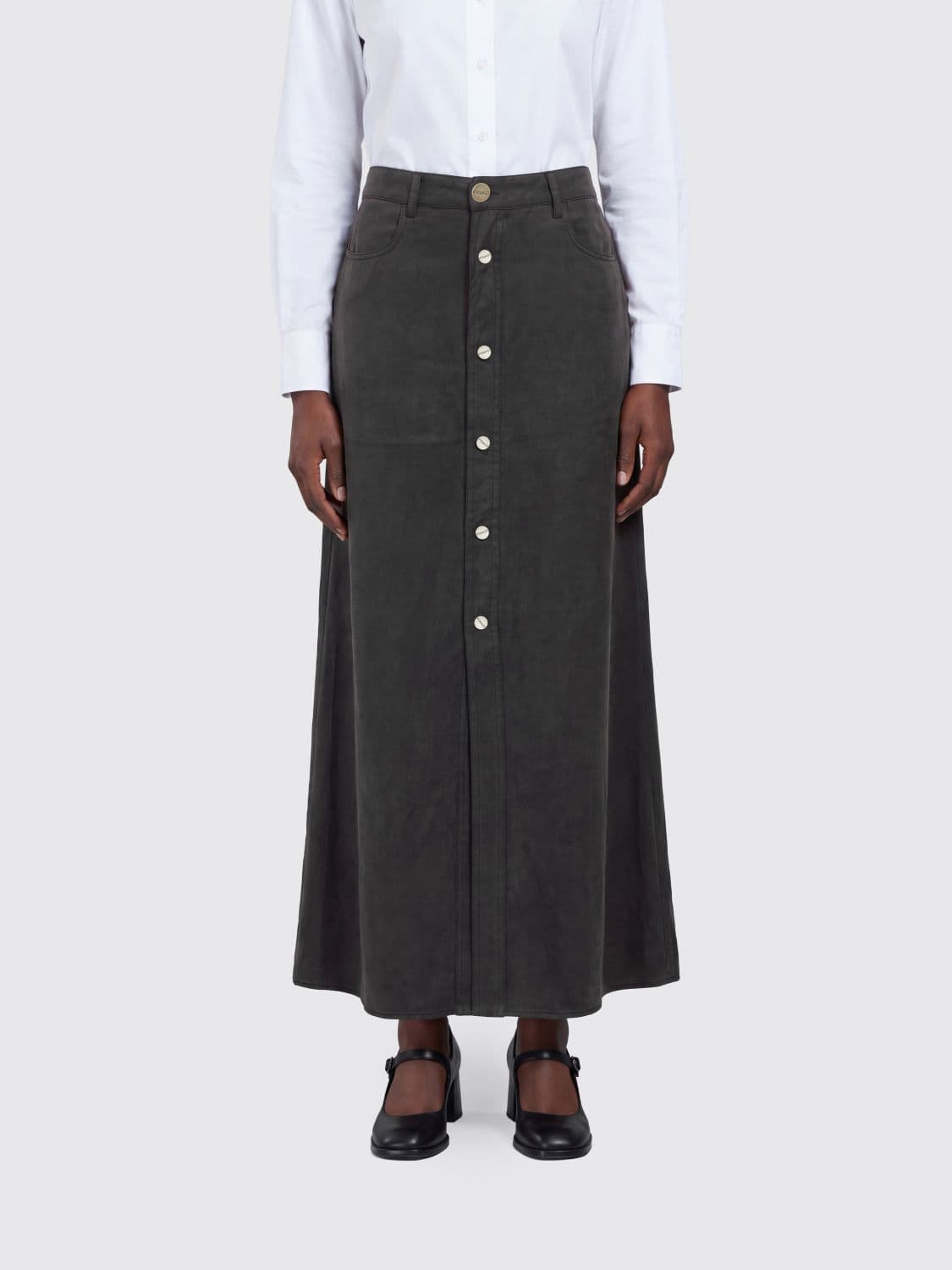 Pinko A-Line Viscose Blend Midi Skirt with a High Waist and Buttons
