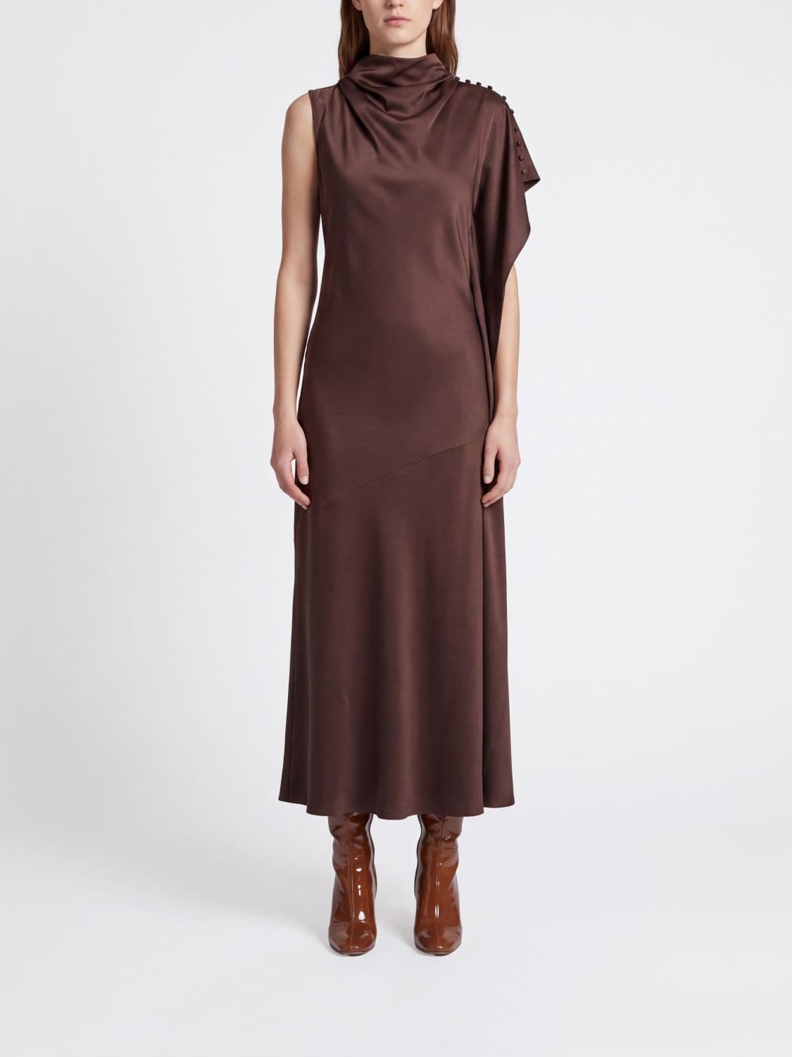 Pinko Asymmetrical One-Shoulder Satin Midi Ceremony Dress