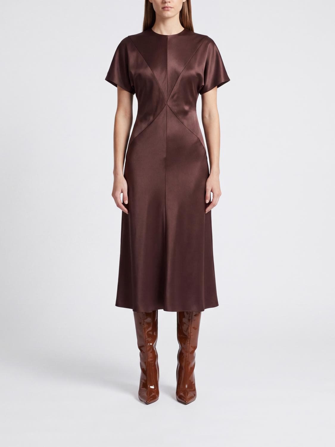 Pinko Kangoo High Neck Short-Sleeved Satin Midi Sheath Dress