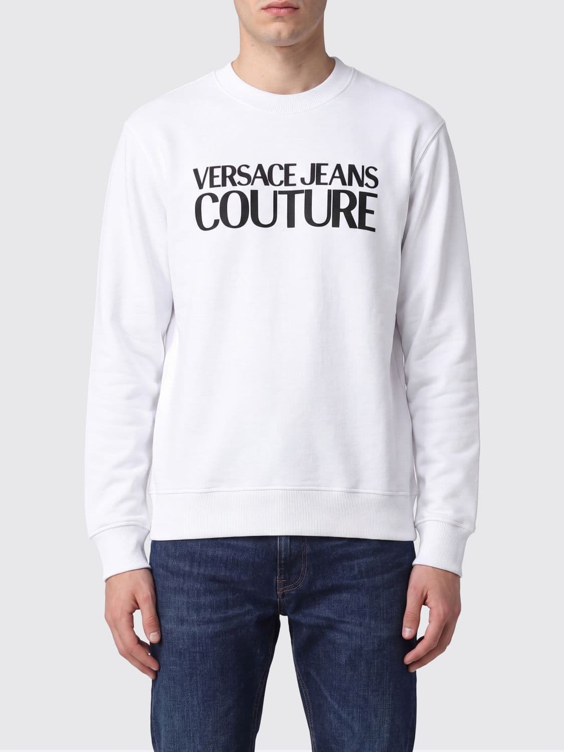 Versace Jeans Couture Bicolour Cotton Crewneck Sweatshirt with Contrast Logo