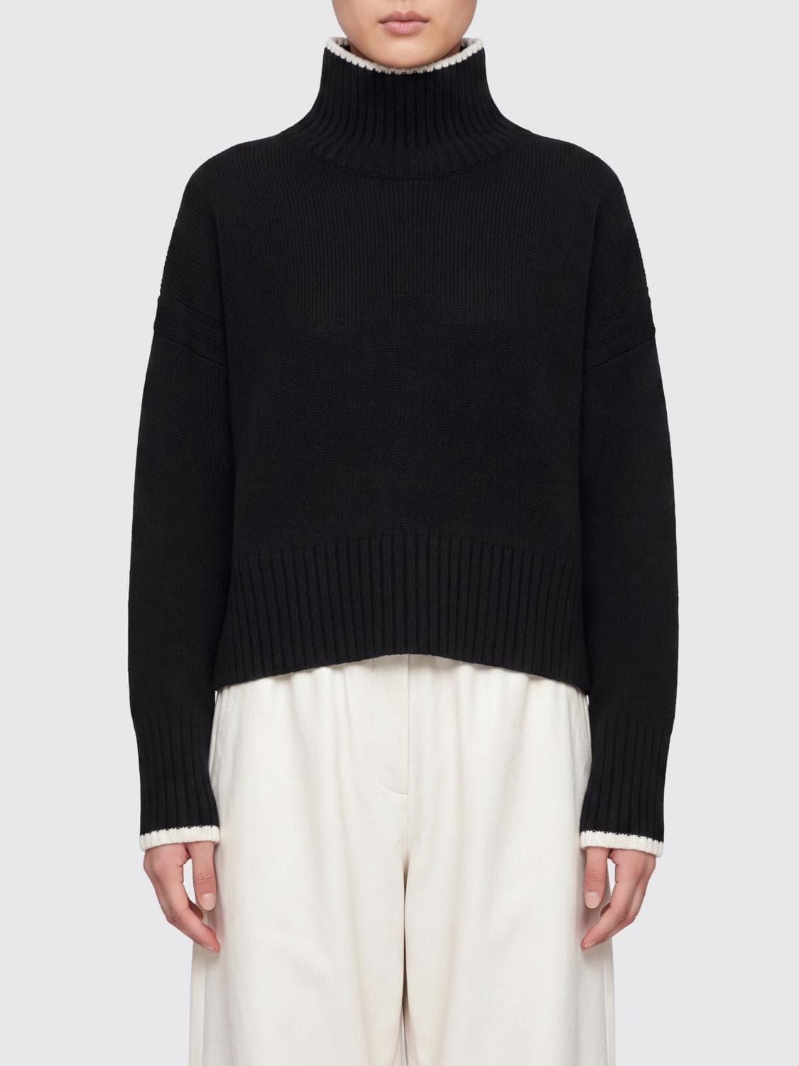 Pinko Wool and Cashmere Turtleneck Jumper with Dropped Shoulders and Contrast Trim