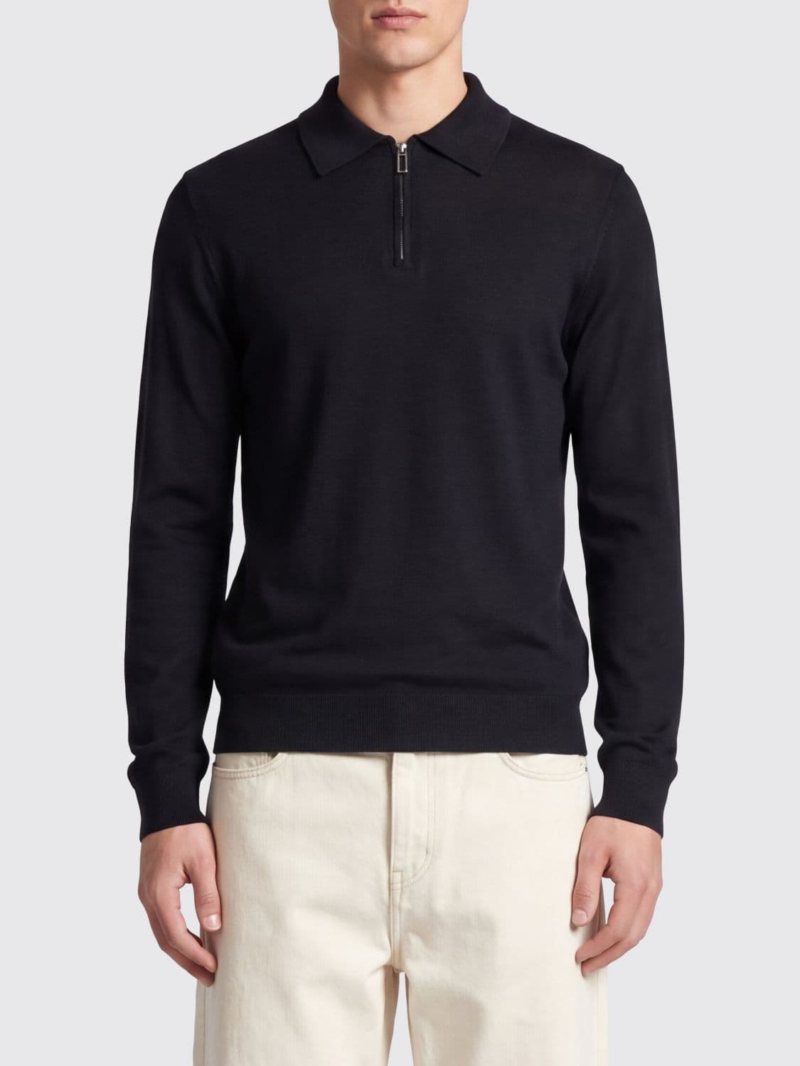 Paolo Pecora Long-Sleeved Wool Knit Polo Shirt with Zip Closure