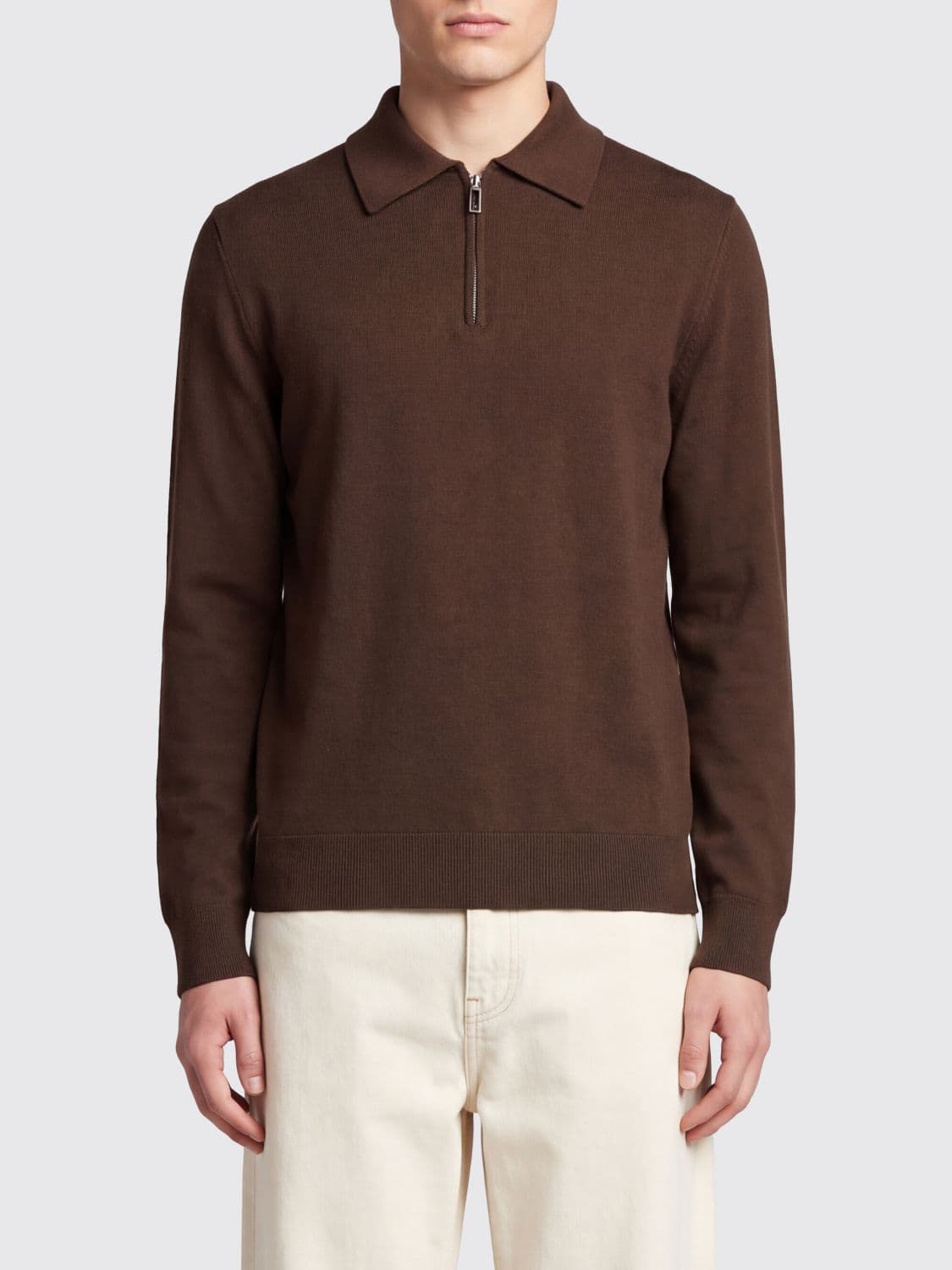 Paolo Pecora Long-Sleeved Wool Knit Polo Shirt with Zip Closure