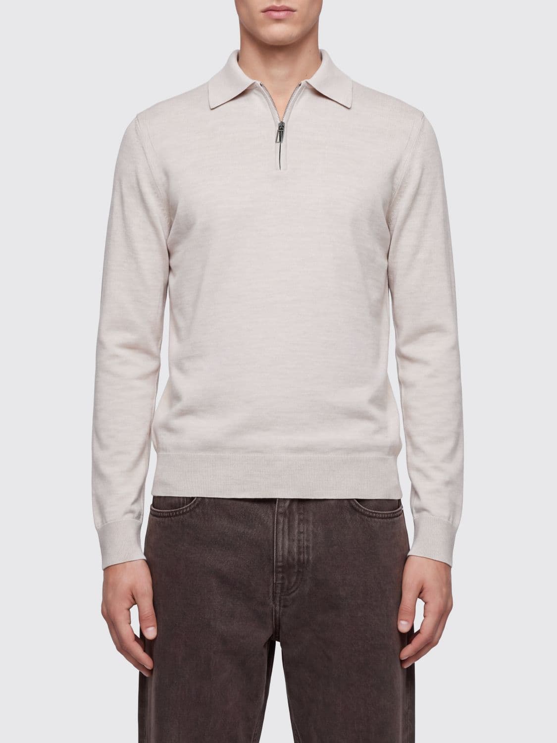 Paolo Pecora Long-Sleeved Wool Knit Polo Shirt with Zip Closure