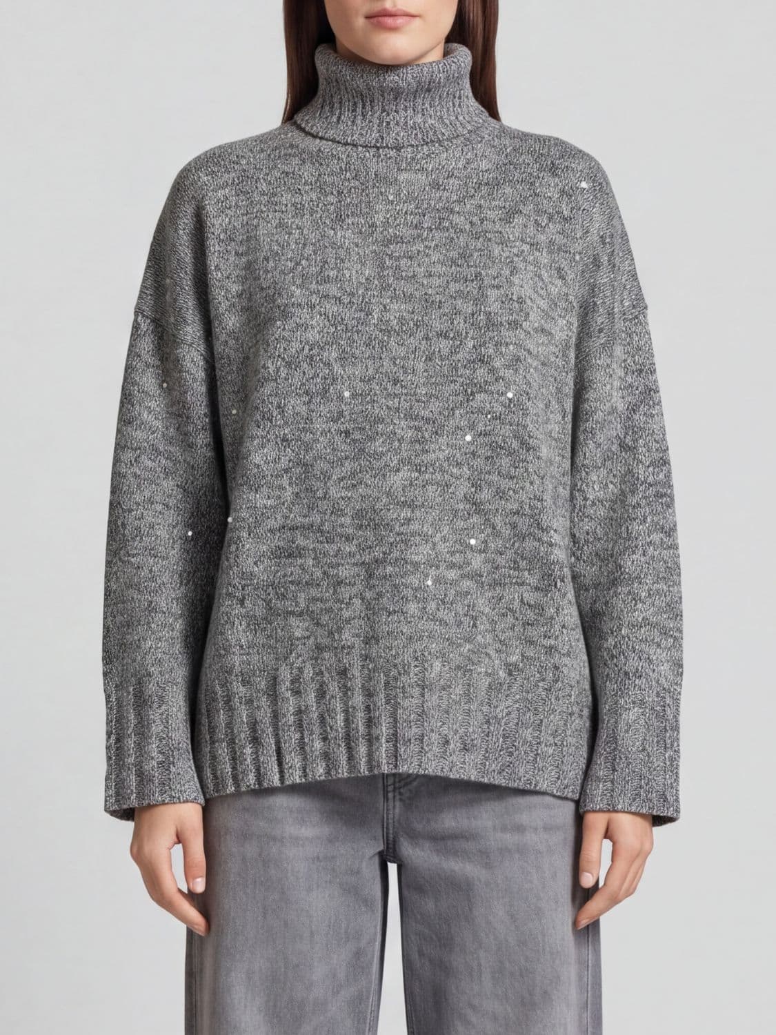 Pinko Wool Blend Turtleneck Jumper with Sequins and Dropped Shoulders