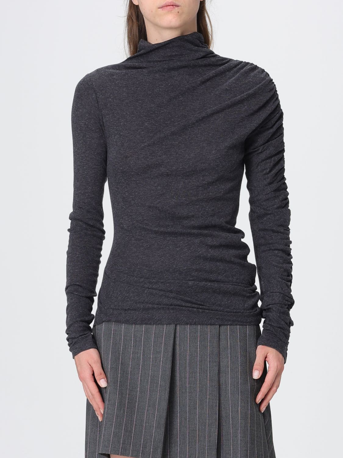 Pinko Slim Fit Draped Cotton and Wool Blend Turtleneck Jumper